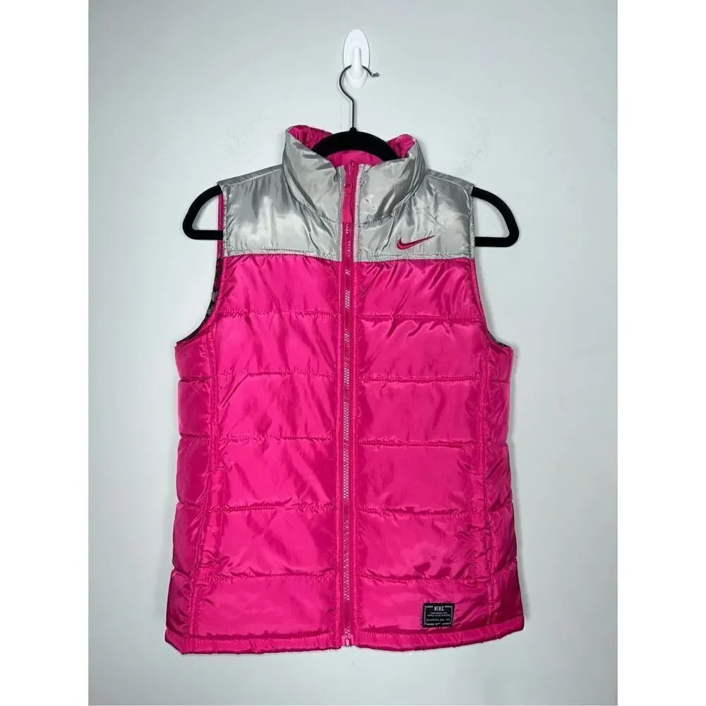 Nike girls reversible pink puffer vest size Large 12-13 years C23-1